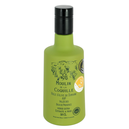 Huile d'Olive AOP fruité vert Vallée des Baux de Provence -Moulin-de-la-Coquille-50 cl